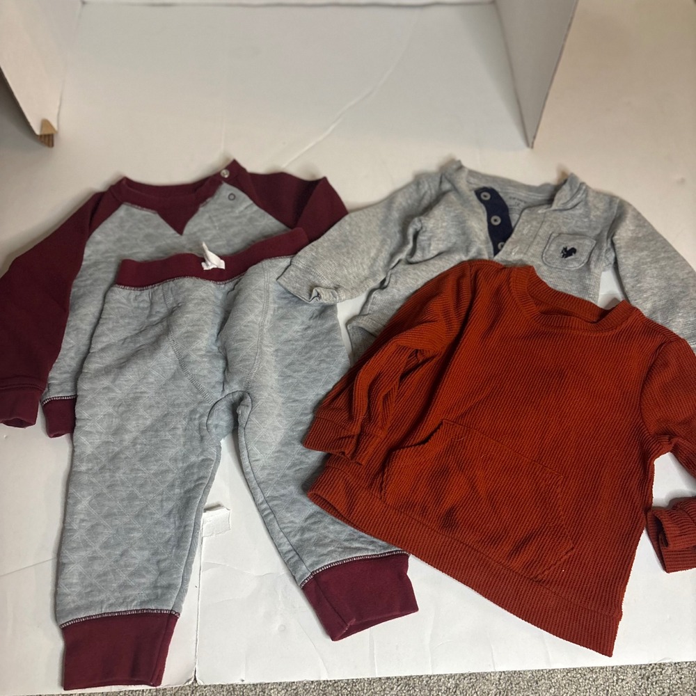 Baby Boy 12M Clothes Lot Quilted Jogger Set Waffle Henley Orange Pullover Fall